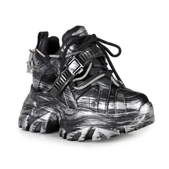 Anthony Wang Black Raver Hidden Wedge Women's Platform Sneakers - Picture 3 of 3